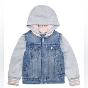 Urban Republic Medium Blue Wash Hoodie Hooded Denim Bomber Jacket Size Small 4